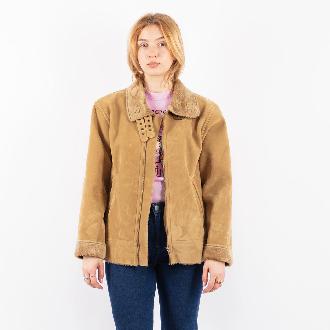 Vintage 90's Women Faux Sheepskin Jacket in BeigeV9592