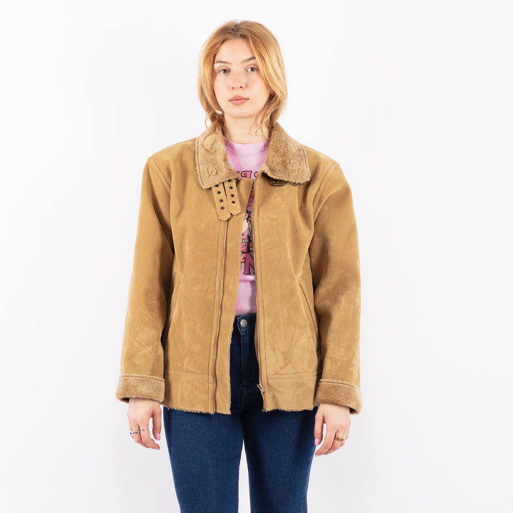 Vintage 90's Women Faux Sheepskin Jacket in BeigeV9592