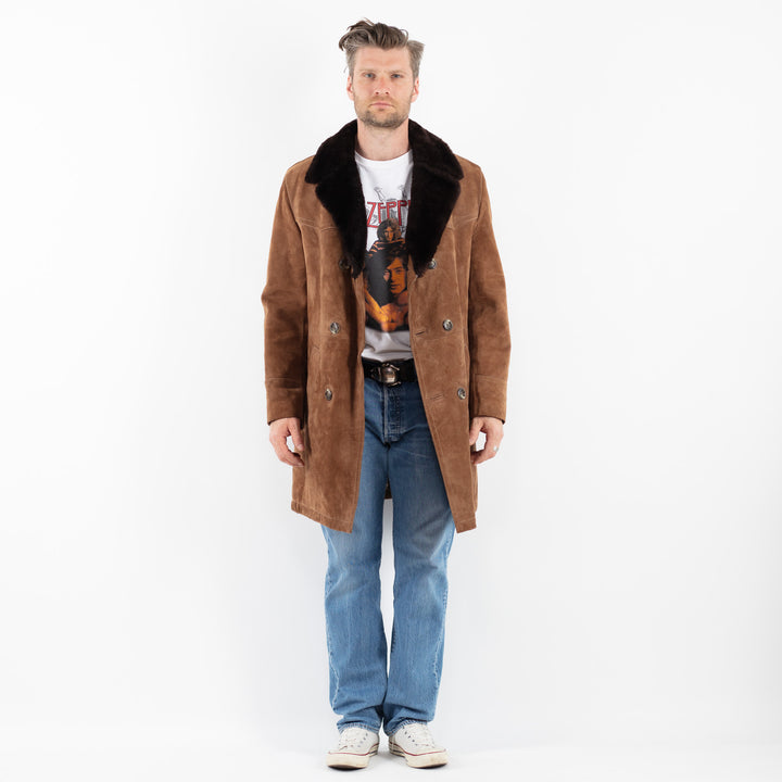 Vintage 70's Men Suede Sherpa Coat in BrownZ1793