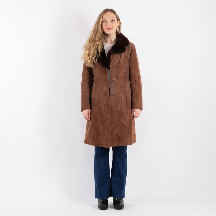 Vintage 70's Women Suede Sherpa Coat in BrownV9187