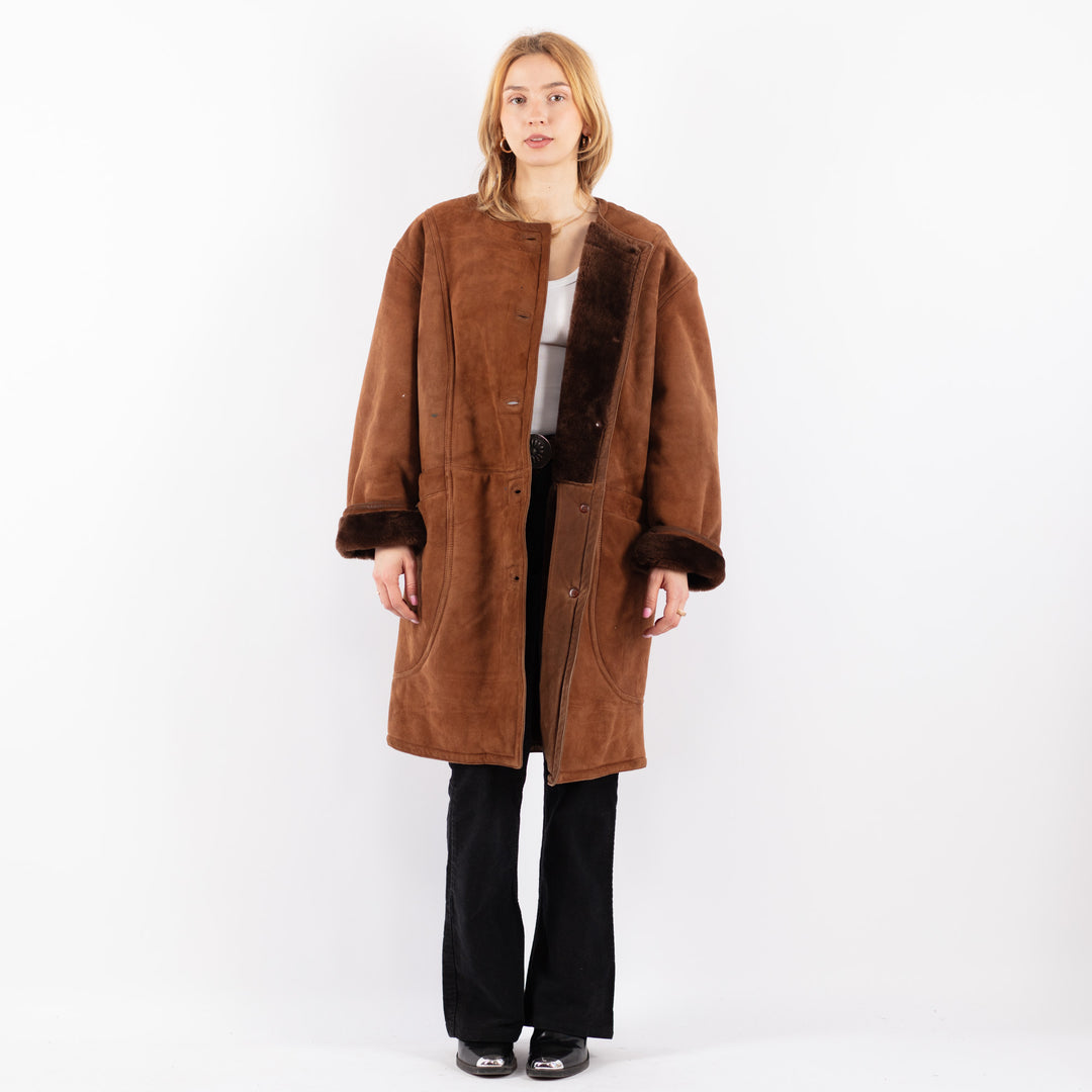 Vintage 80's Women Sheepskin Coat in BrownV9695