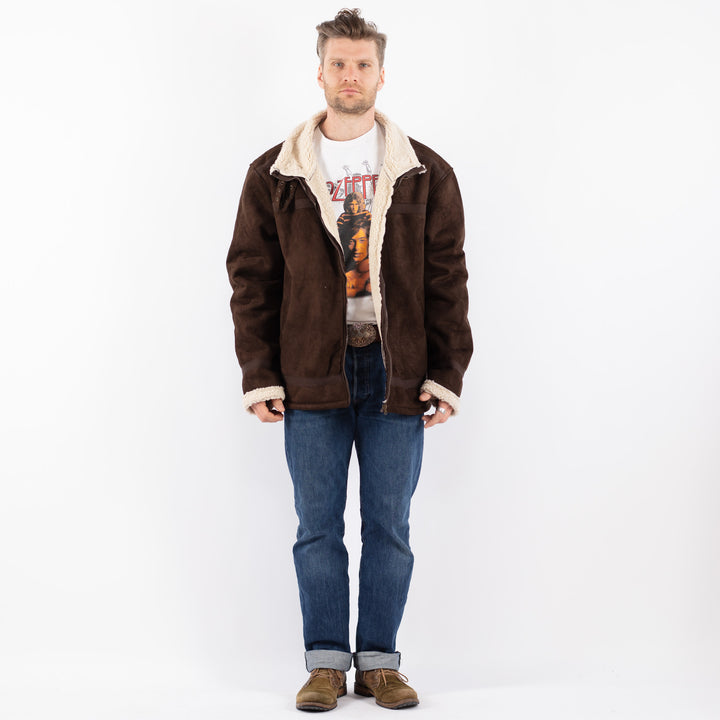 Vintage 00's Men Faux Sheepskin Jacket in BrownZ1561
