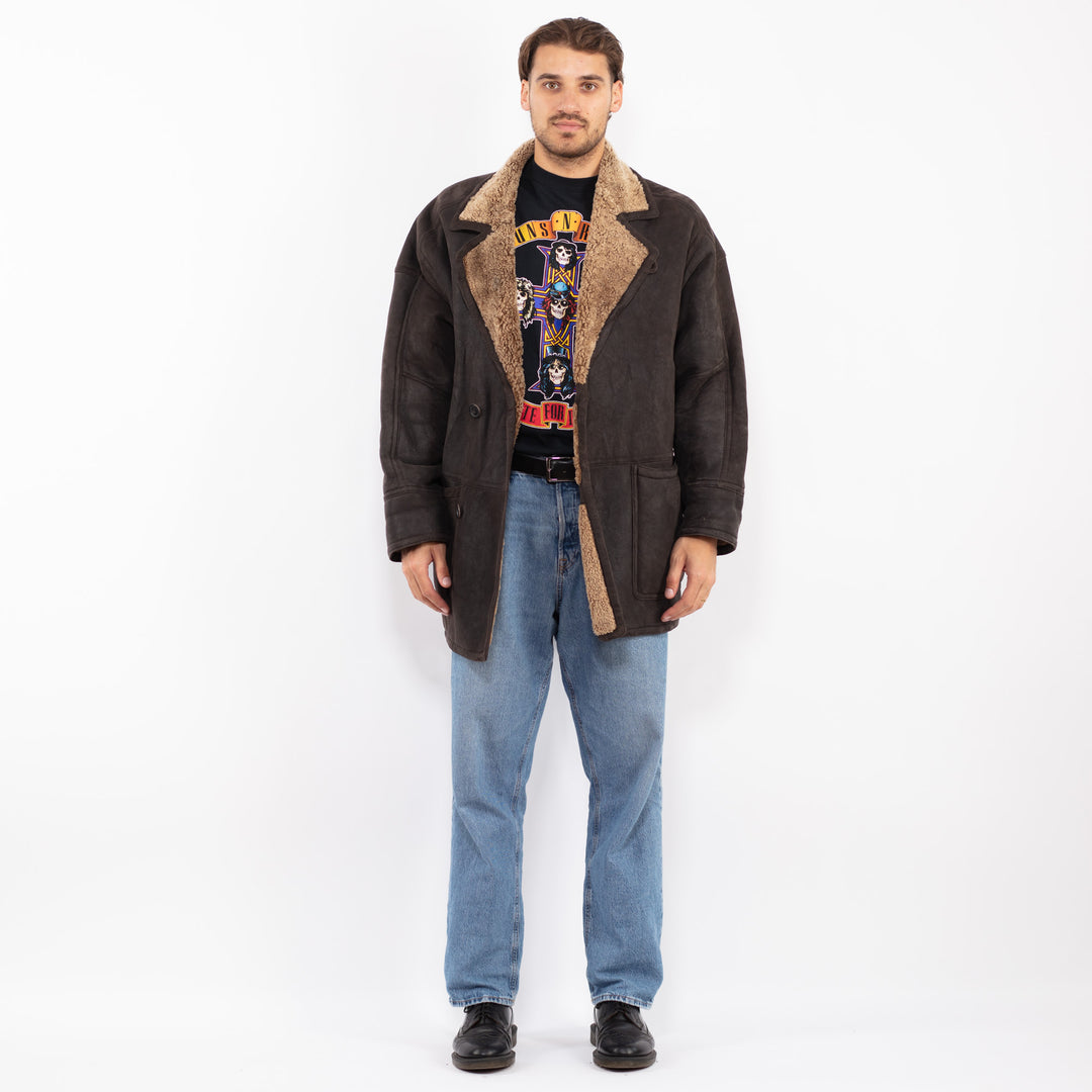 Vintage 80's Men Sheepskin Coat in Brown