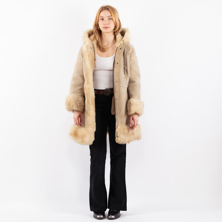Vintage 70's Women Sheepskin Coat in BeigeV9696