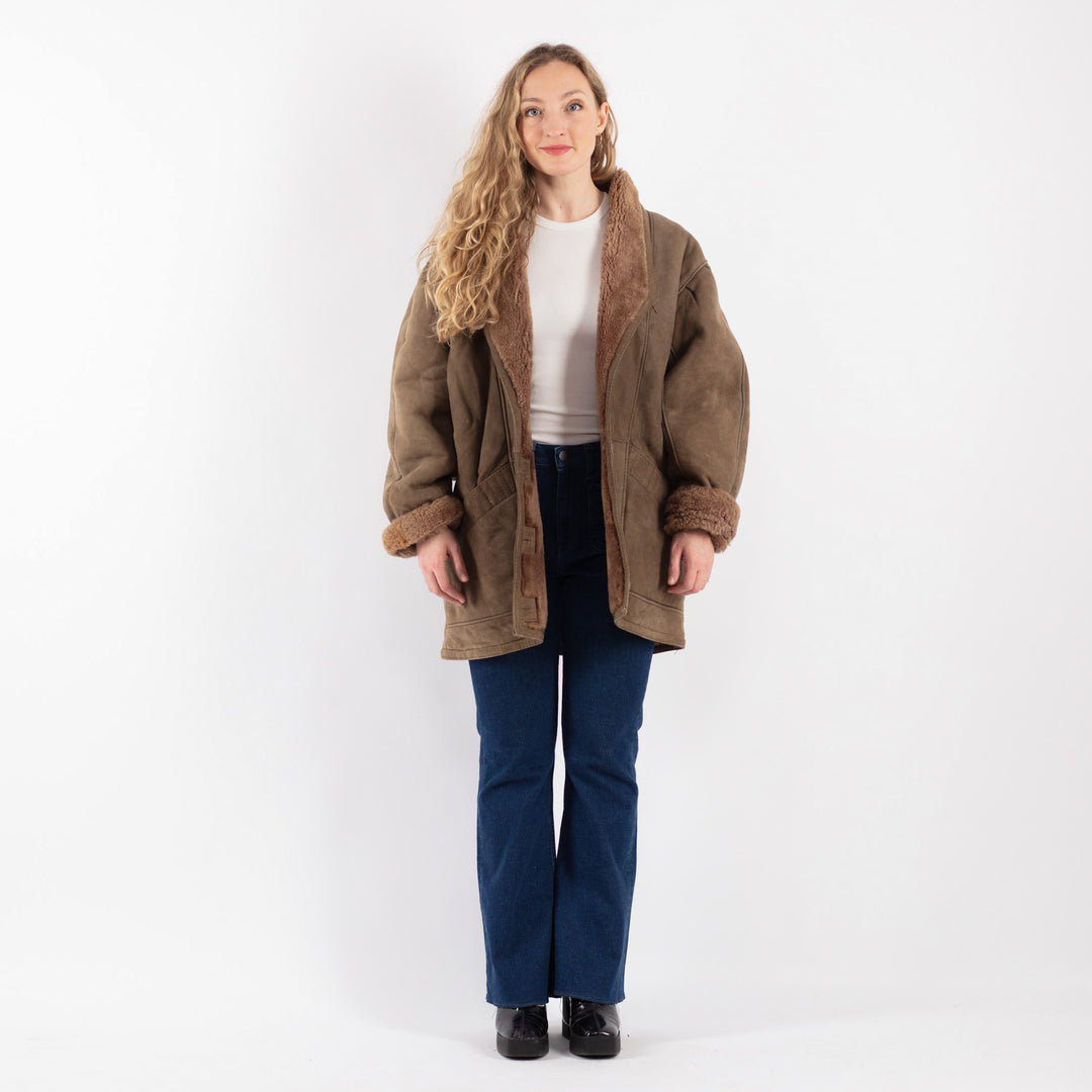 Vintage 90's Women Sheepskin Coat in BeigeV9188