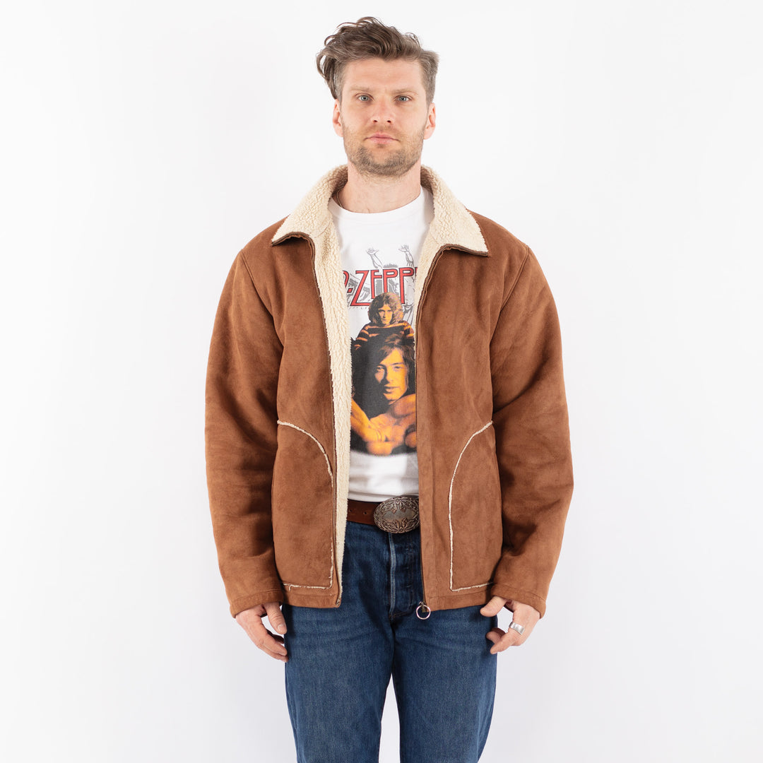 Vintage 90's Men Faux Sheepskin in BrownZ1562