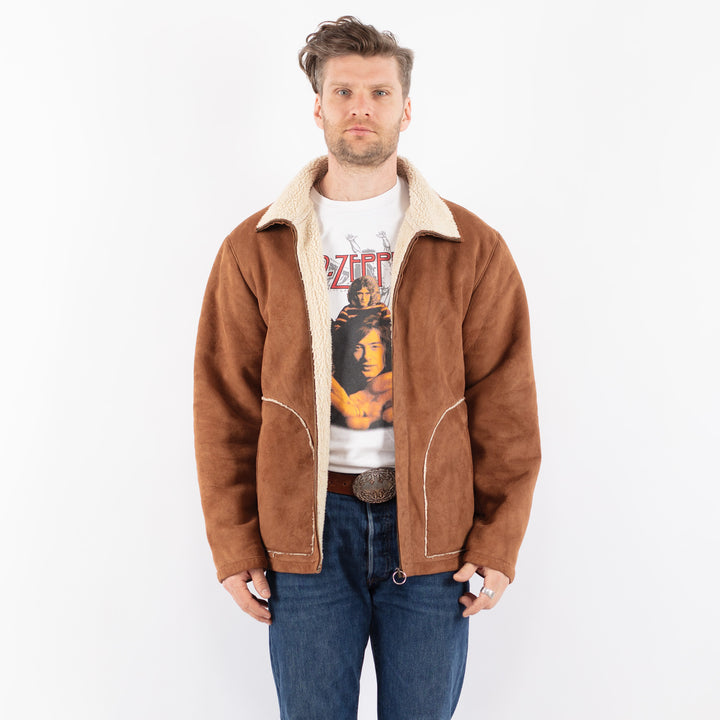 Vintage 90's Men Faux Sheepskin in BrownZ1562