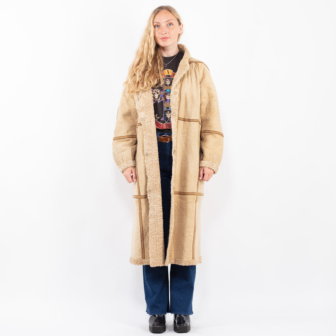 Vintage 80's Women Sheepskin Coat in BeigeA0455