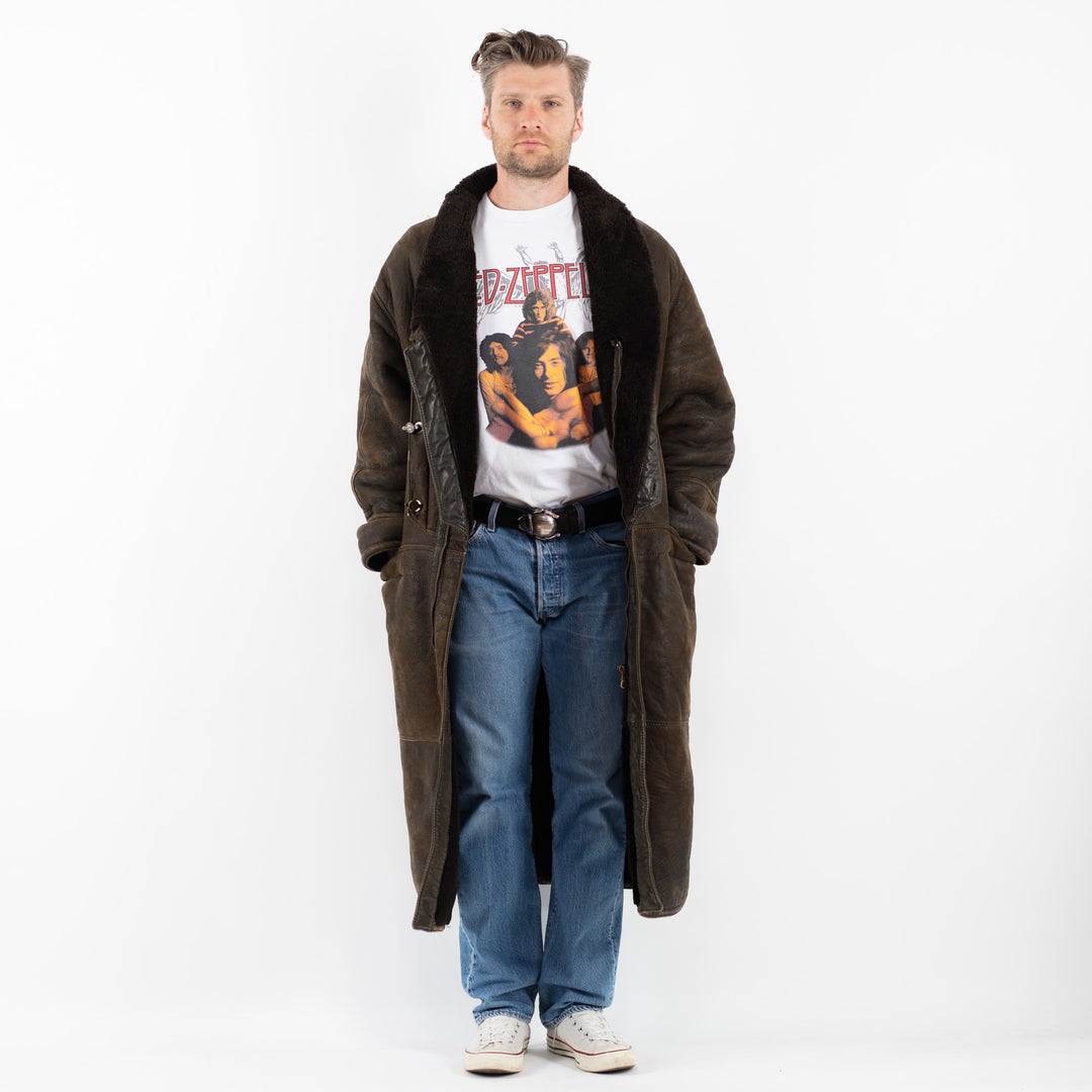 Vintage 90's Men Sheepskin Coat in BrownZ1798