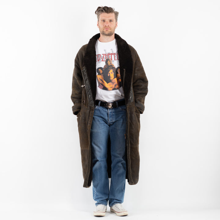 Vintage 90's Men Sheepskin Coat in BrownZ1798