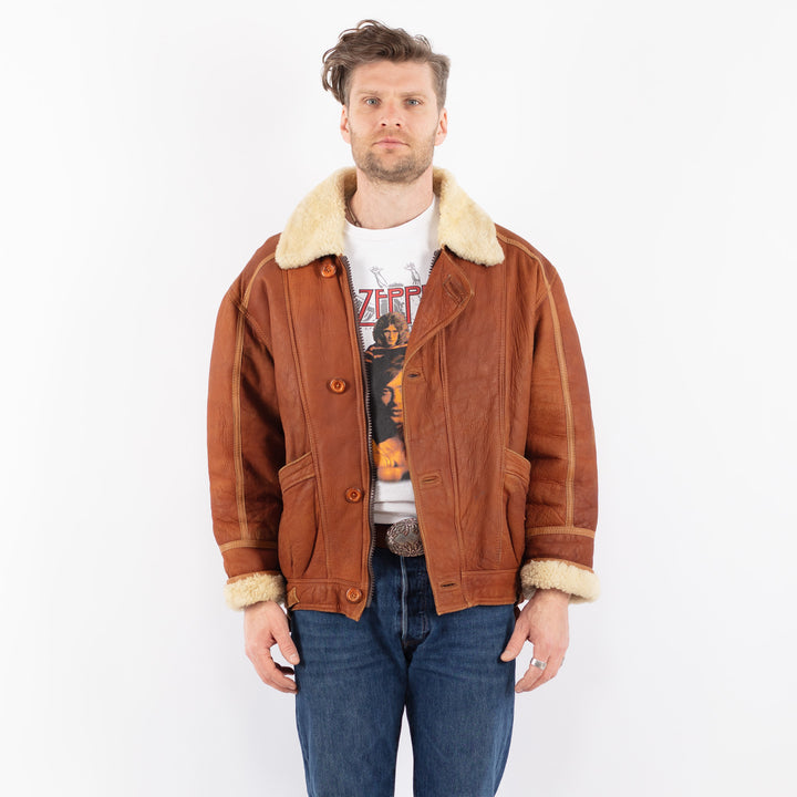 Vintage 90's Men Sheepskin Jacket in BrownZ1563