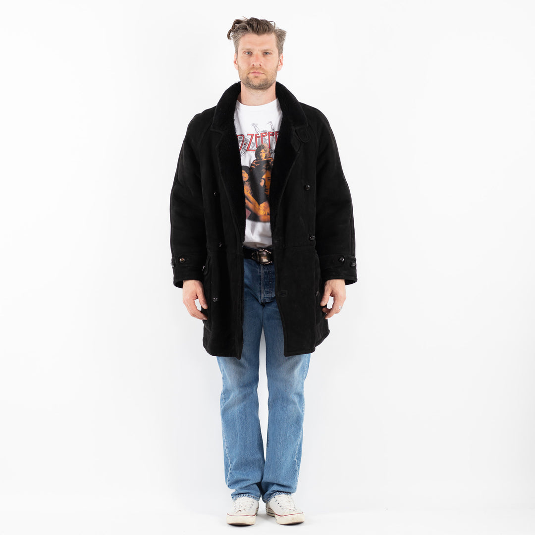 Vintage 80's Men Sheepskin Coat in BlackZ1799