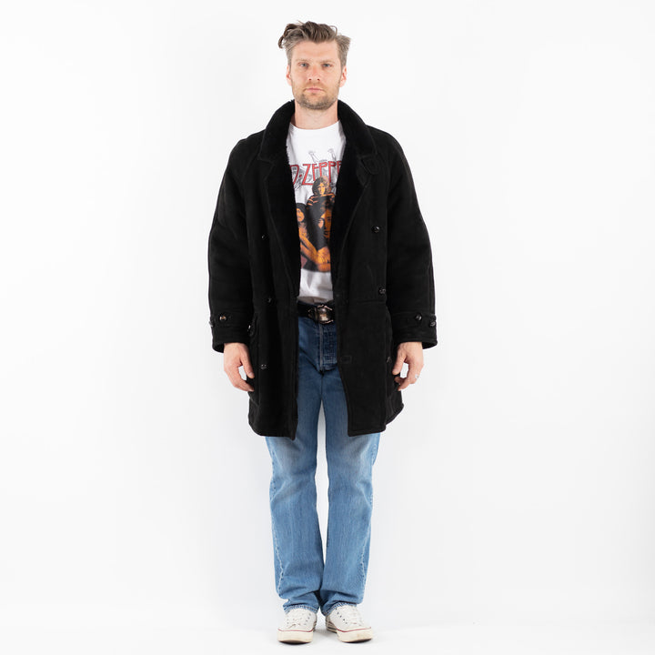 Vintage 80's Men Sheepskin Coat in BlackZ1799