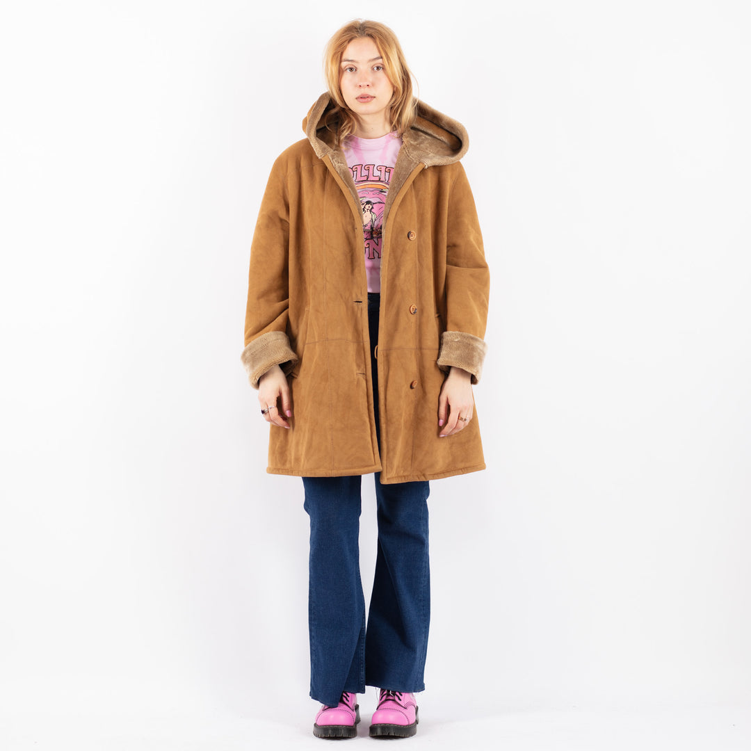 Vintage 90's Women Faux Sheepskin Coat in BeigeV9594