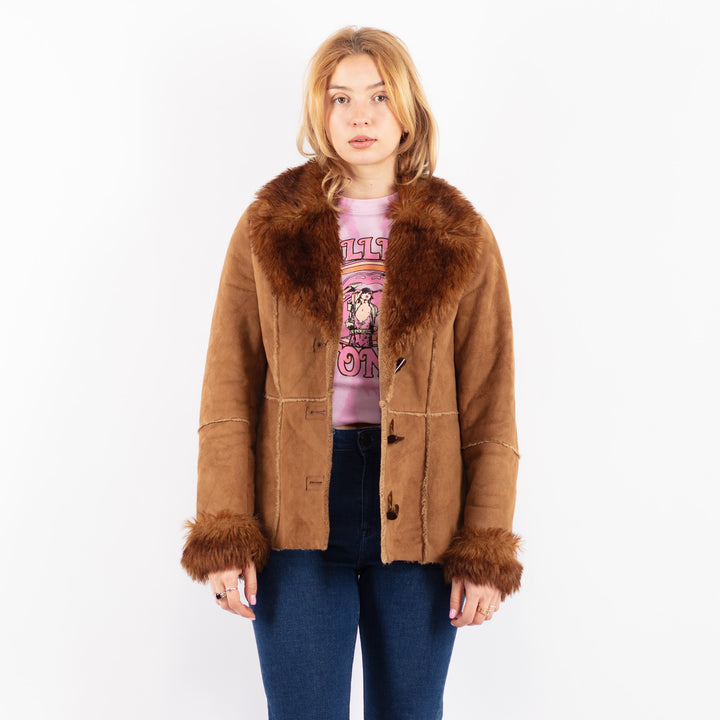Vintage 90's Women Faux Sheepskin Jacket in BeigeV9595