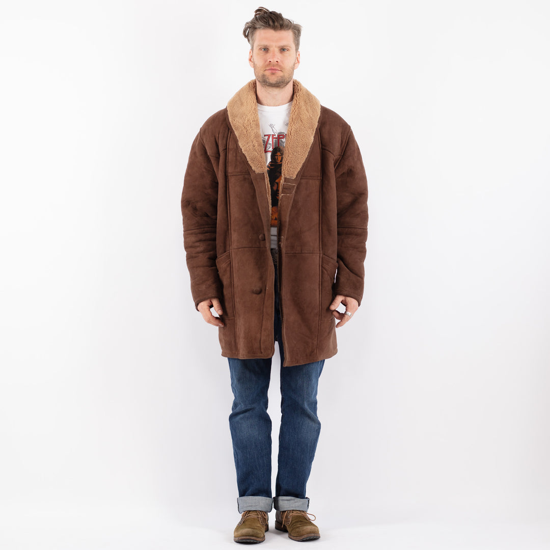 Vintage 80's Men Sheepskin Shearling in BrownZ1565