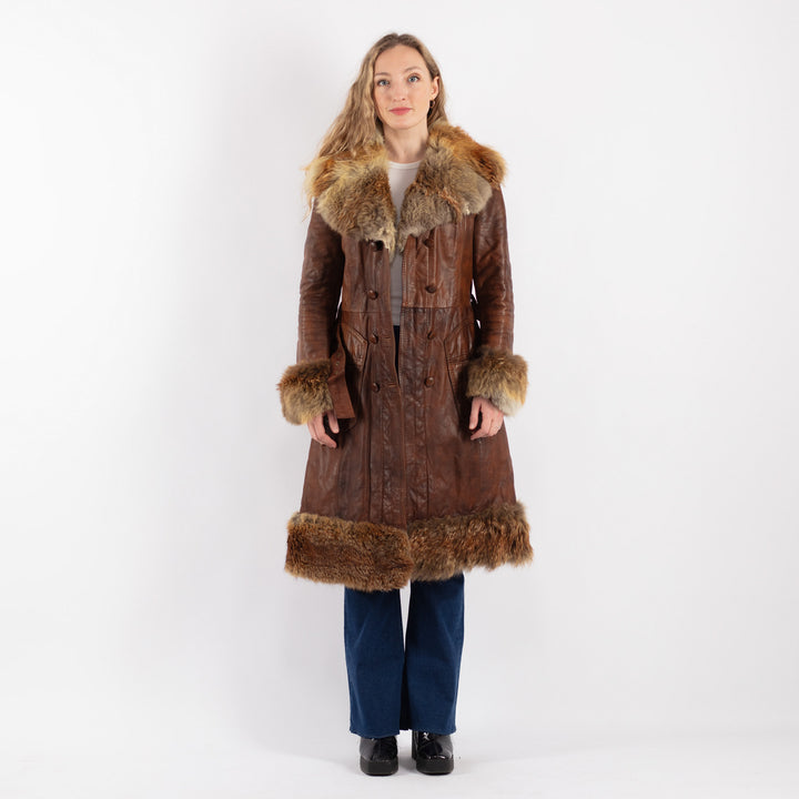 Vintage 70's Women Leather Coat in BrownV9192
