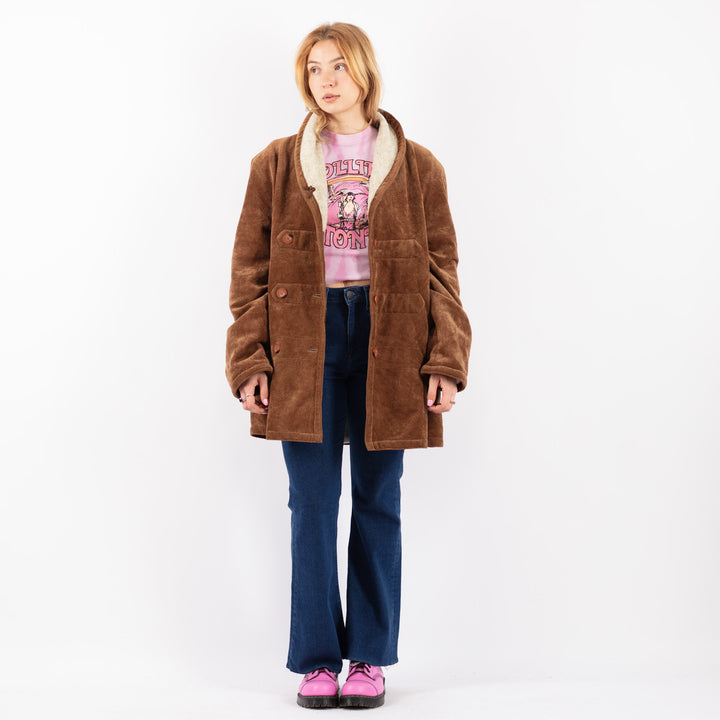 Vintage 90's Women Faux Sheepskin Coat in BrownV9596