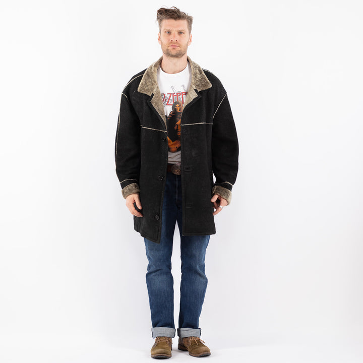 Vintage 90's Men Sheepskin Coat in BlackZ1566