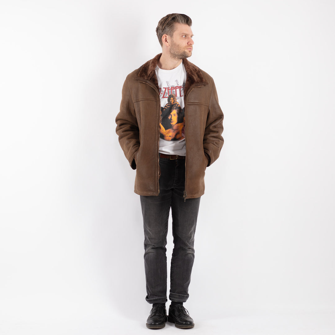 Vintage 90's Men Sheepskin Jacket in Brown