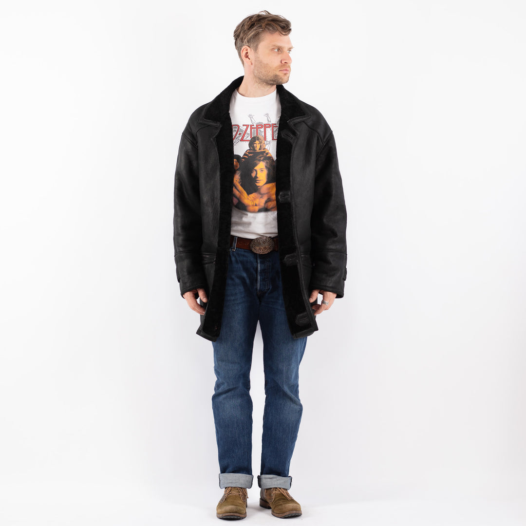 Vintage 90's Men Sheepskin Coat in BlackZ1567