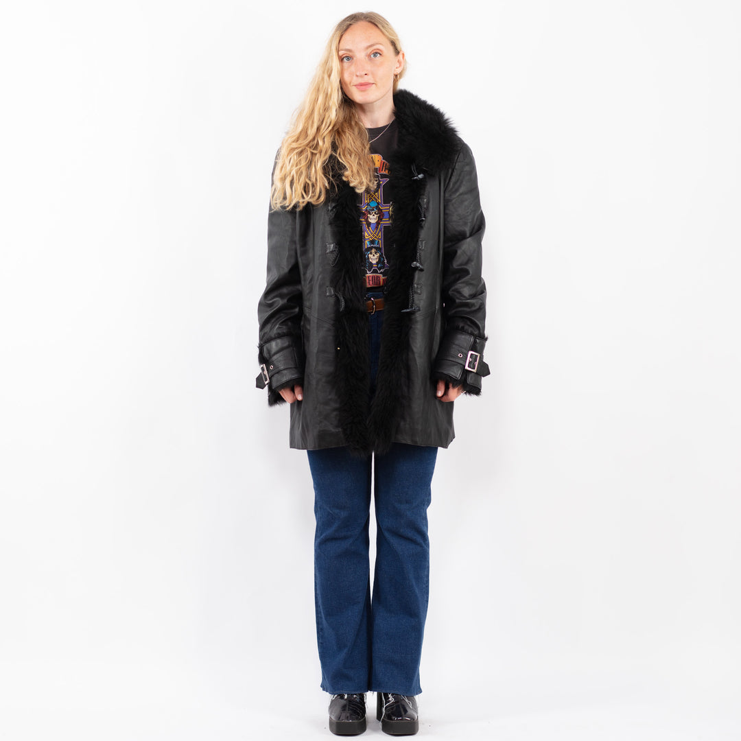 Vintage 90's Women Leather Coat in BlackA0464