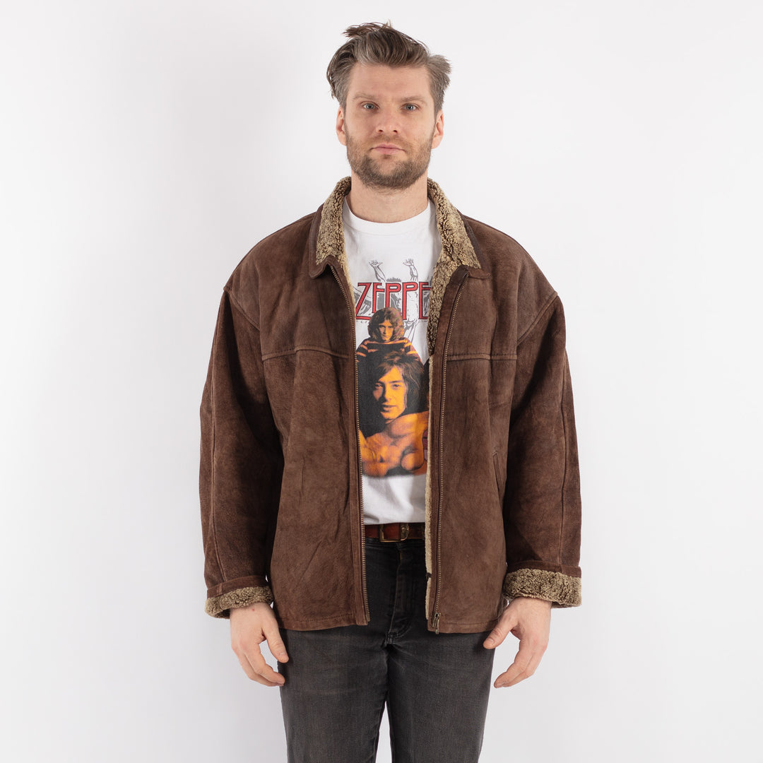 Vintage 90's Men Sheepskin Jacket in BrownZ570
