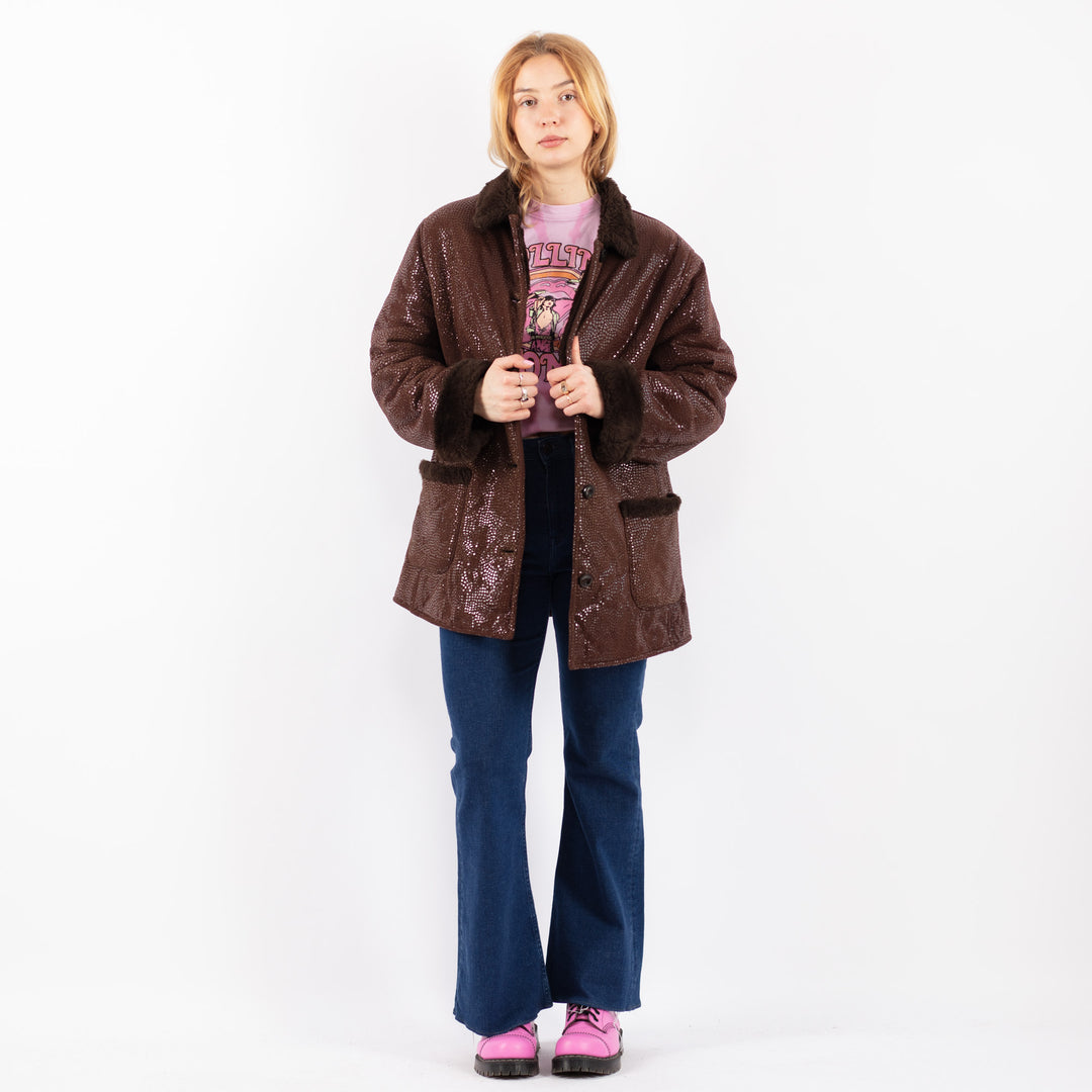 Vintage 00's Women Faux Sheepskin in BrownV9599