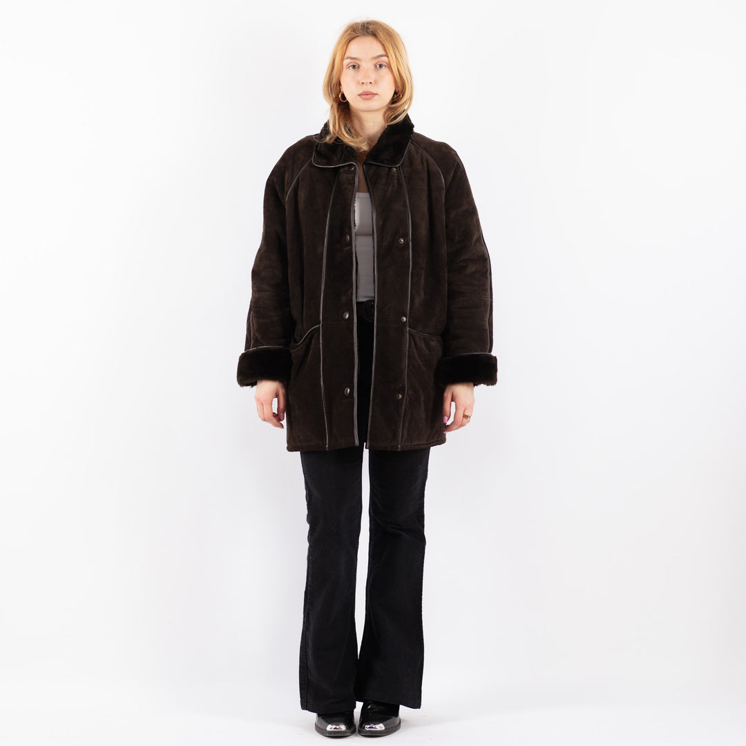 Vintage 90's Women Suede Sherpa Coat in BrownV9703
