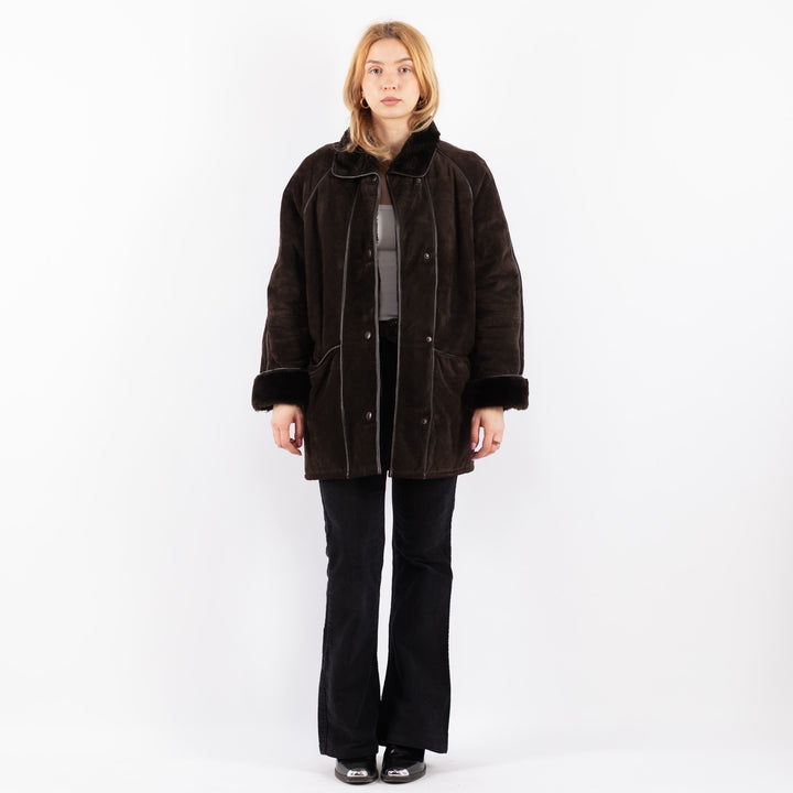 Vintage 90's Women Suede Sherpa Coat in BrownV9703