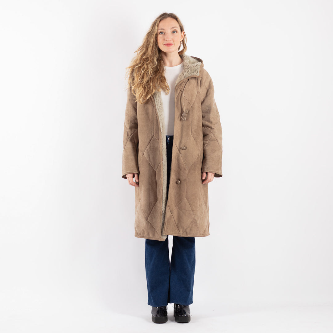 Vintage 90's Women Sheepskin Coat in BeigeV9195