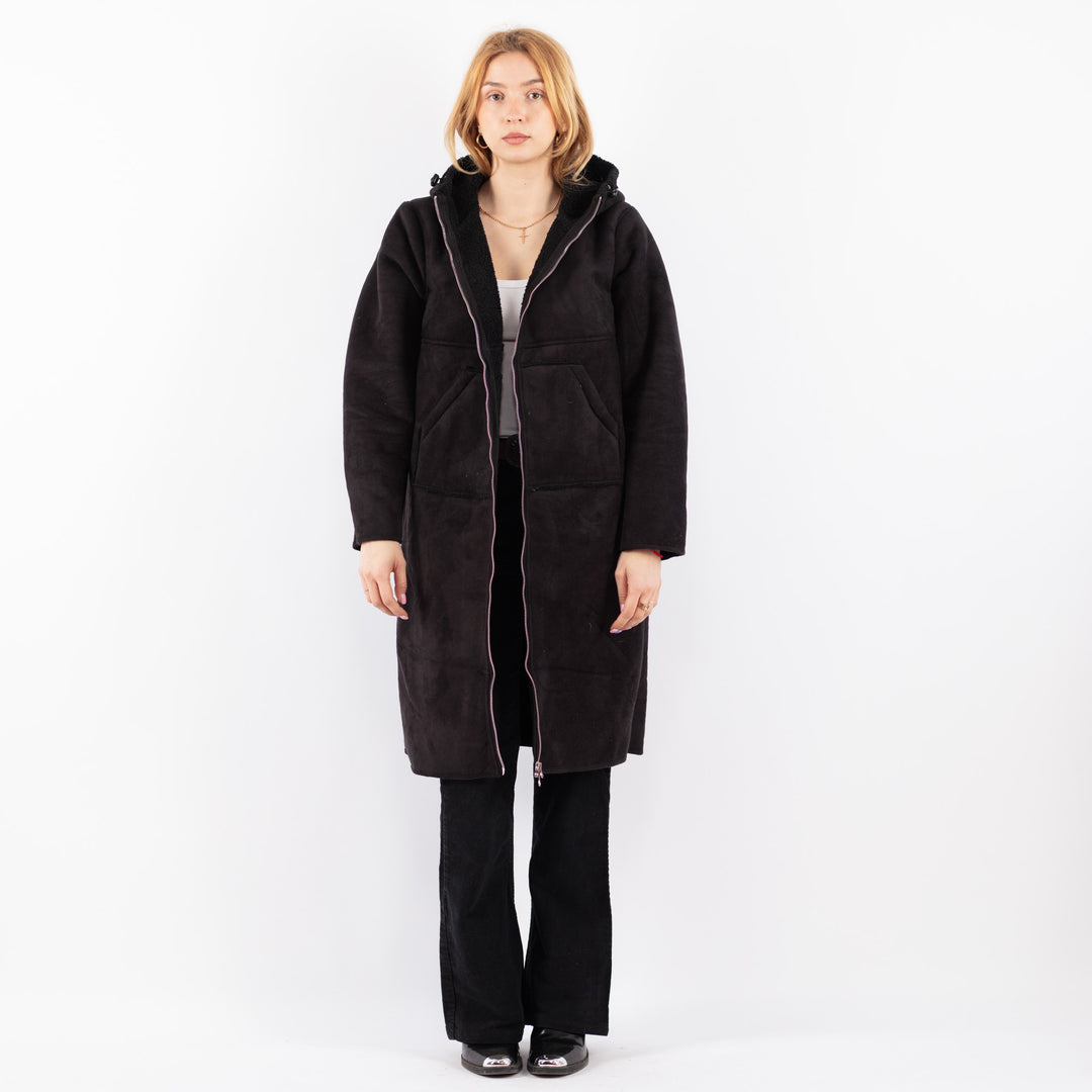 Vintage 00's Women Faux Sheepskin Coat in BlackV9704