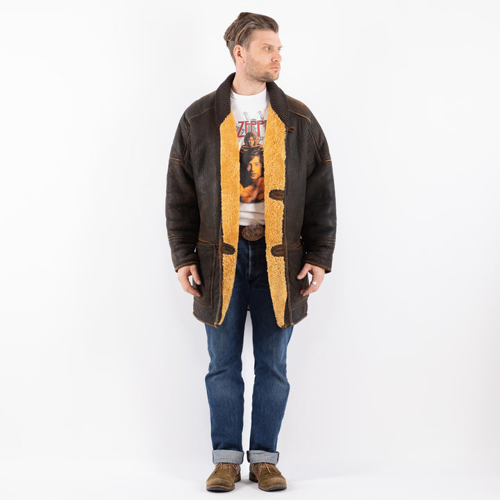 Vintage 70's Men Sheepskin Shearling Coat in Z1571