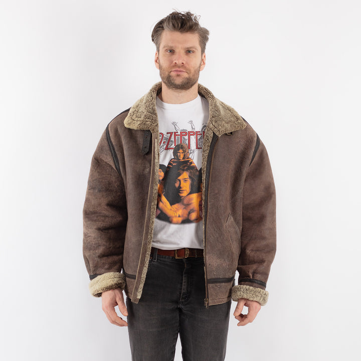 Vintage 90's Men Sheepskin Jacket in BrownZ574