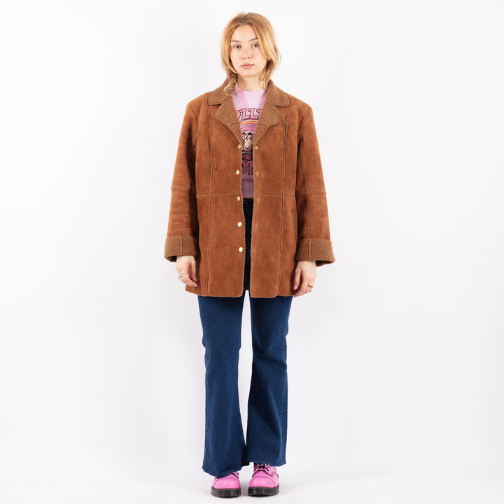 Vintage 90's Women Faux Sheepskin Coat in BrownV9603