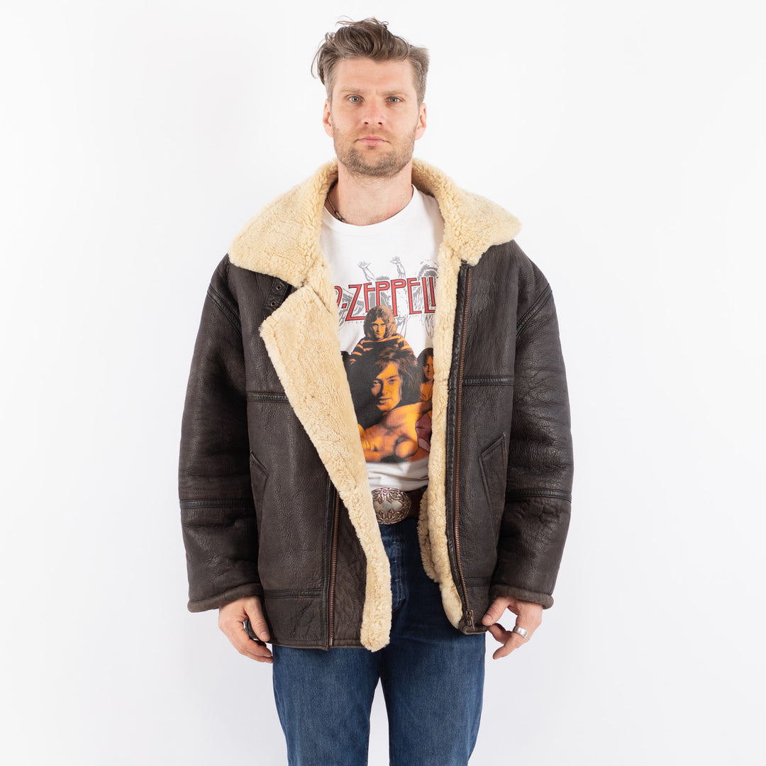 Vintage 90's Men Sheepskin Jacket in BrownZ1572