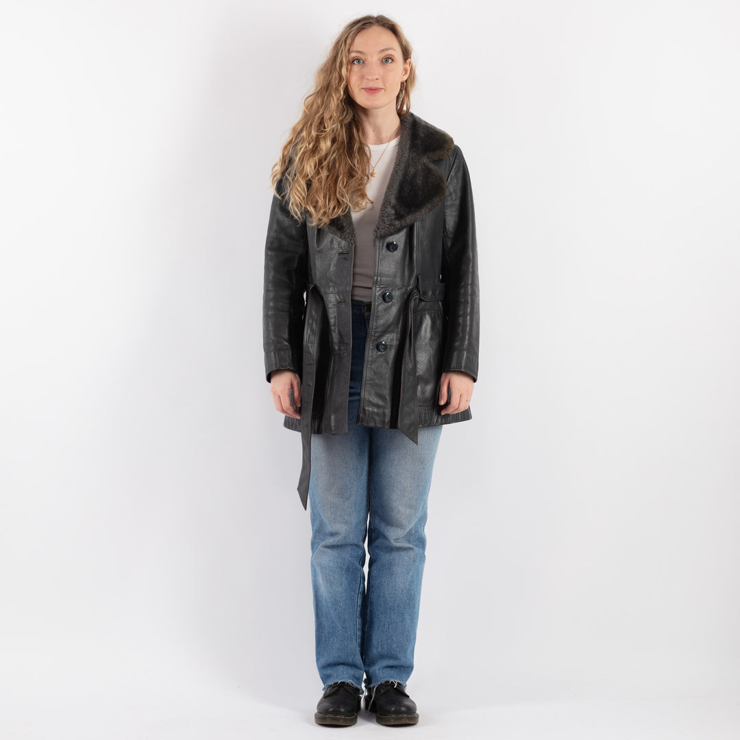 Vintage 90's Women Leather Coat in GrayV9289