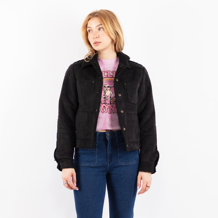 Vintage 00's Women Faux Sheepskin Jacket in BlackV9604