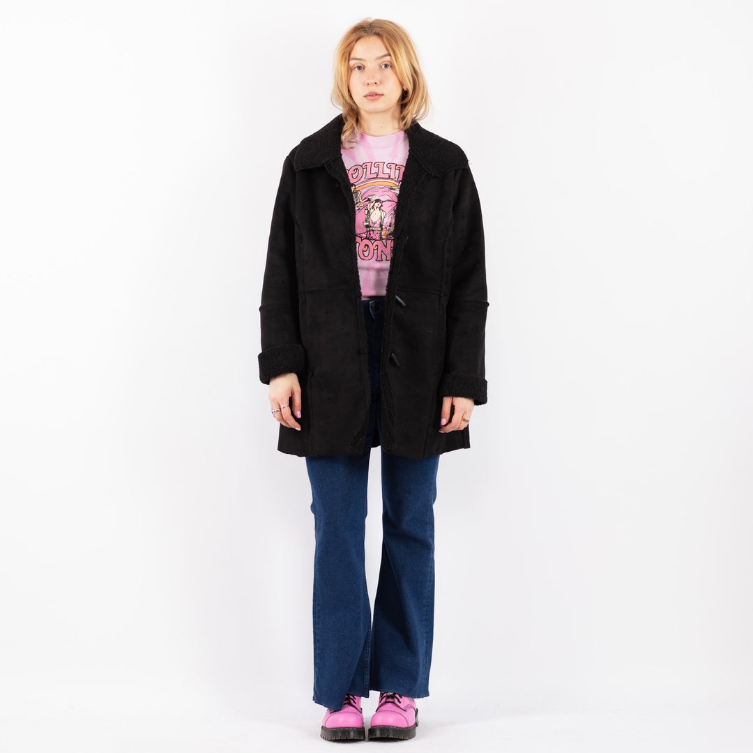 Vintage 00's Women Faux Sheepskin Coat in BlackV9605