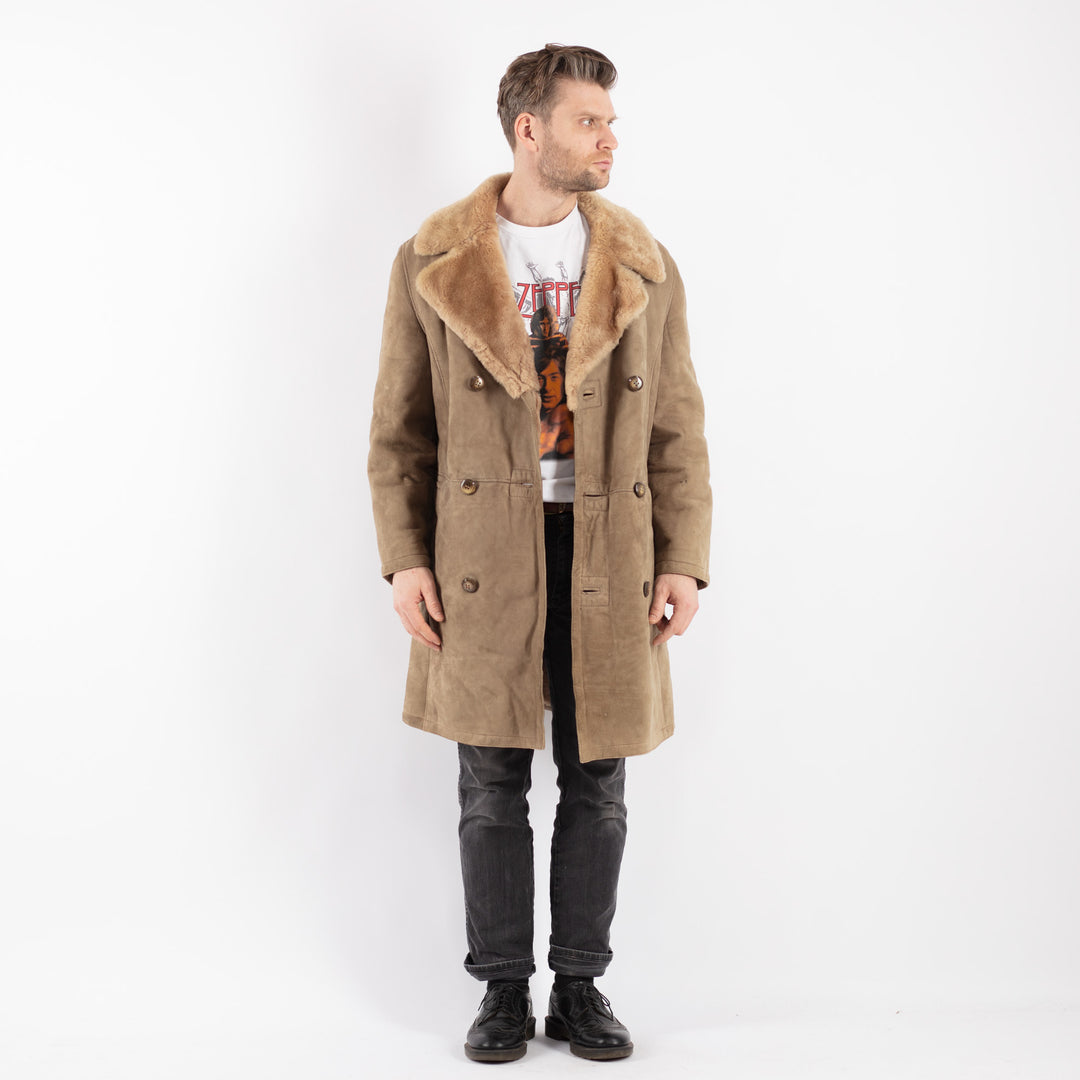 Vintage 70's Men Sheepskin Coat in Beige