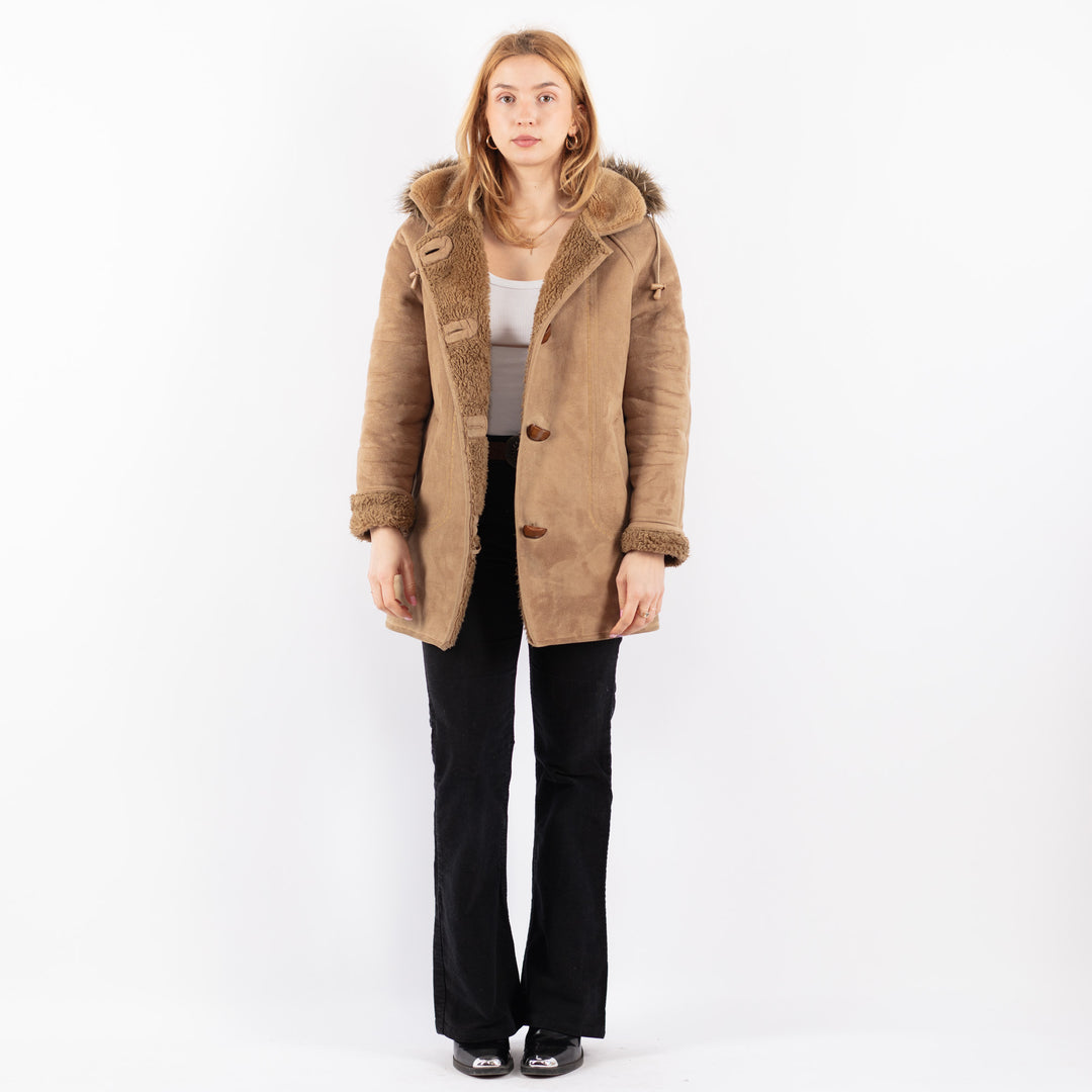 Vintage 90's Women Faux Sheepskin Coat in BeigeV9708