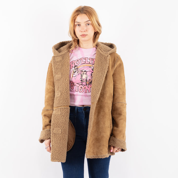 Vintage 90's Women Faux Sheepskin Coat in BeigeV9607