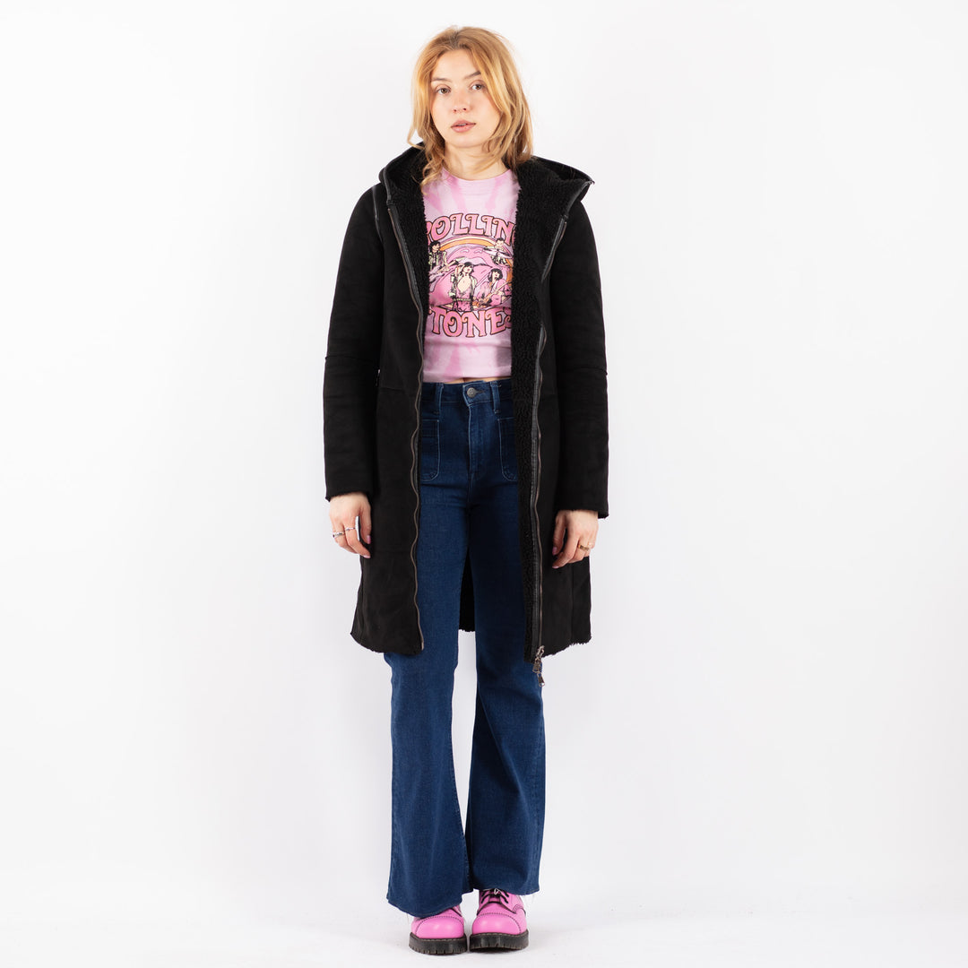 Vintage 90's Women Faux Sheepskin Coat in BlackV9609