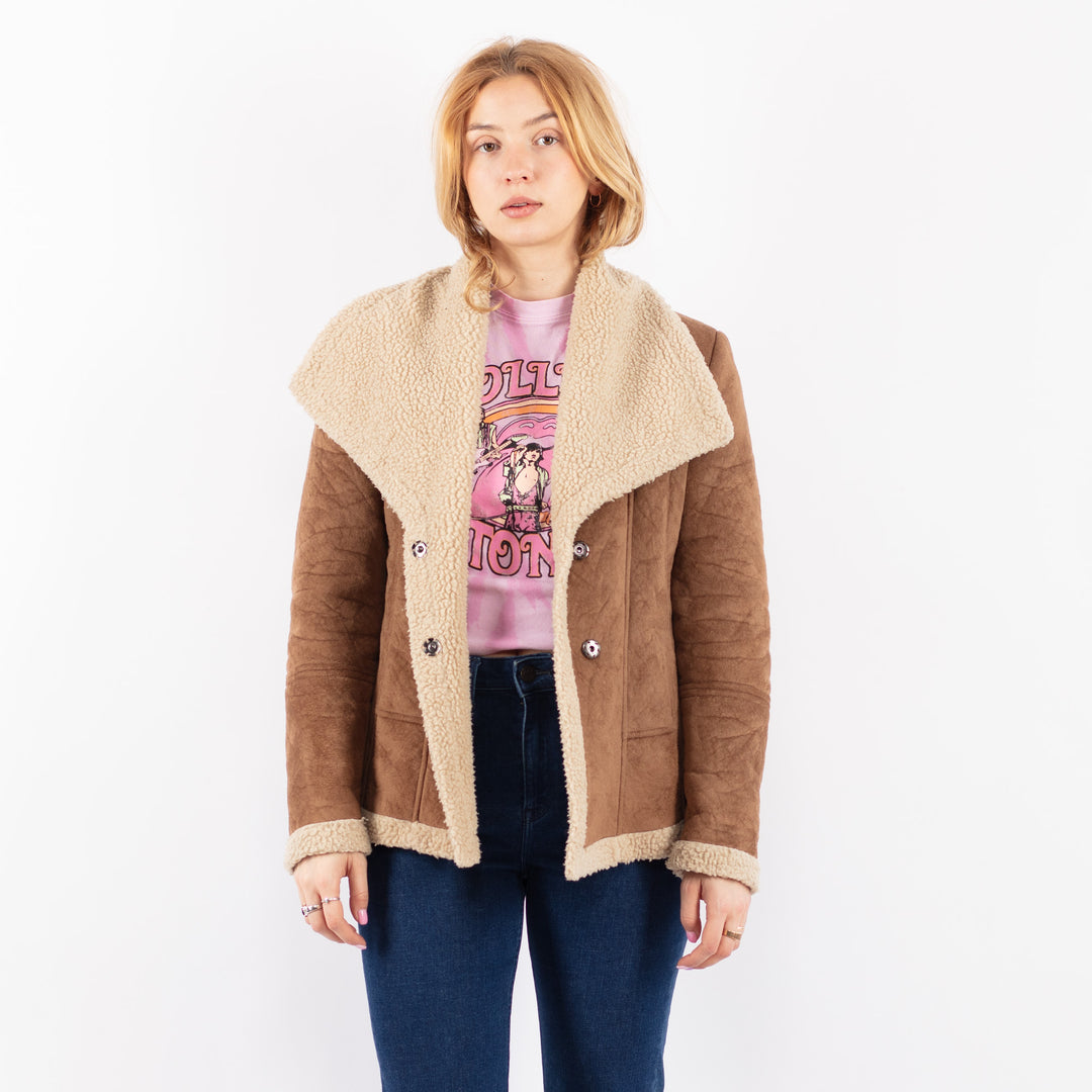 Vintage 00's Women Faux Sheepskin Jacket in BeigeV9610