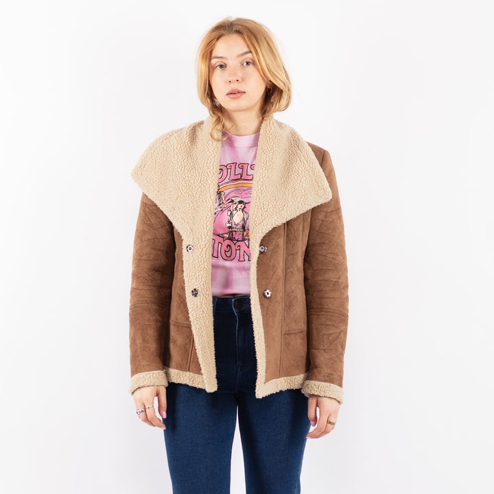 Vintage 00's Women Faux Sheepskin Jacket in BeigeV9610