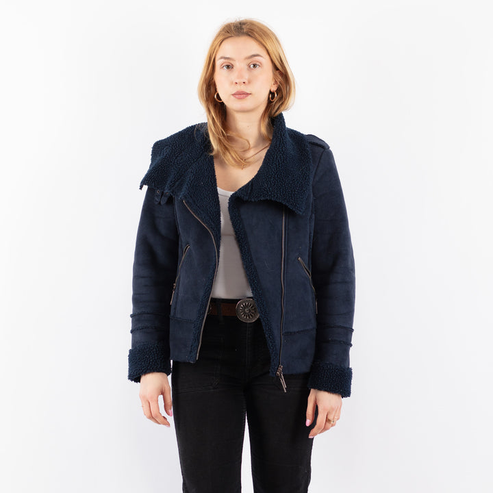 Vintage 00's Women Faux Sheepskin Jacket in BlueV9711
