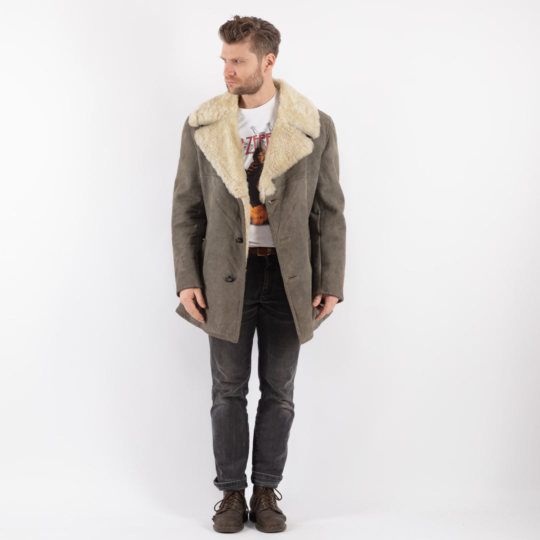 Vintage 70's Men Sheepskin Coat in GrayZ584
