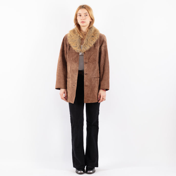 Vintage 90's Women Suede Sherpa Coat in BeigeV9712