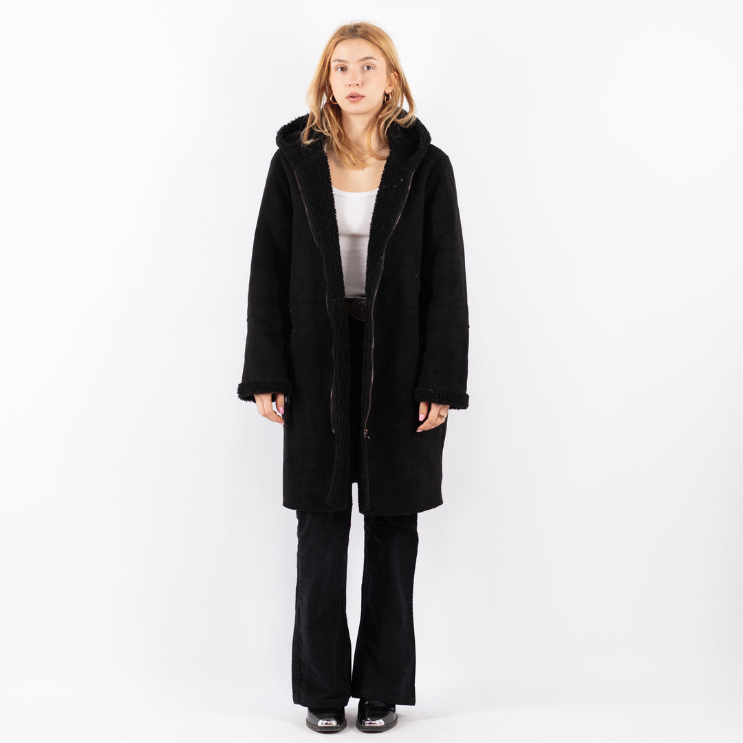 Vintage 00's Women Faux Sheepskin Coat in BlackV9713