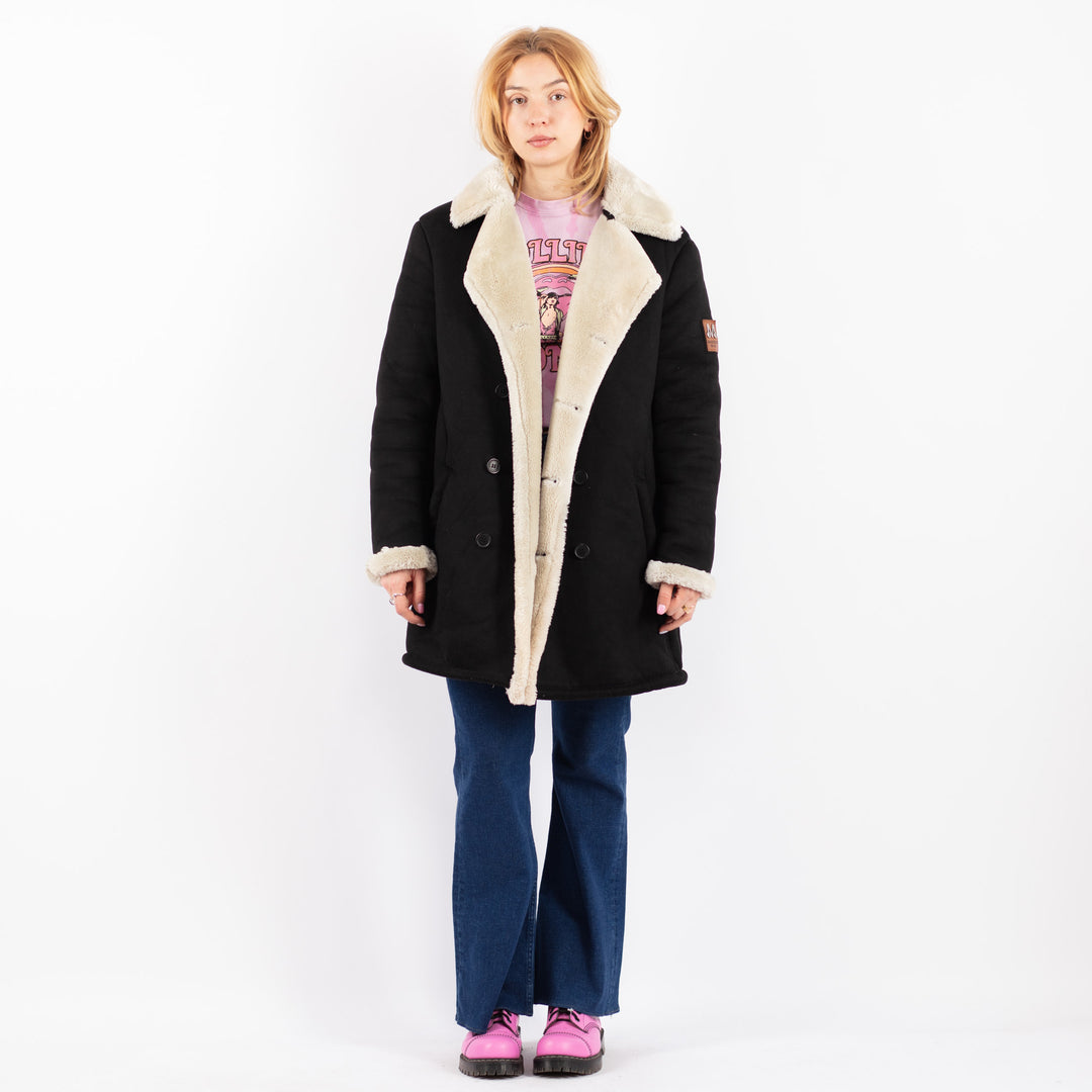 Vintage 00's Women Faux Sheepskin Coat in BlackV9613